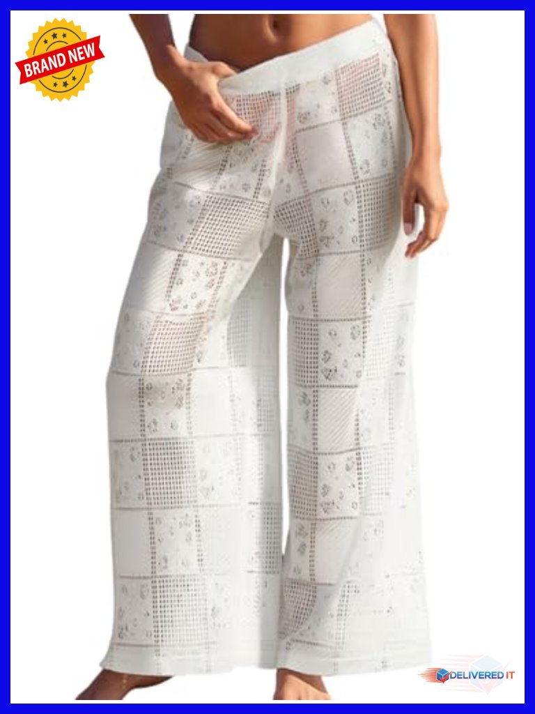 Lightweight Hollow Out Elastic Waist Beach Coverup Pants